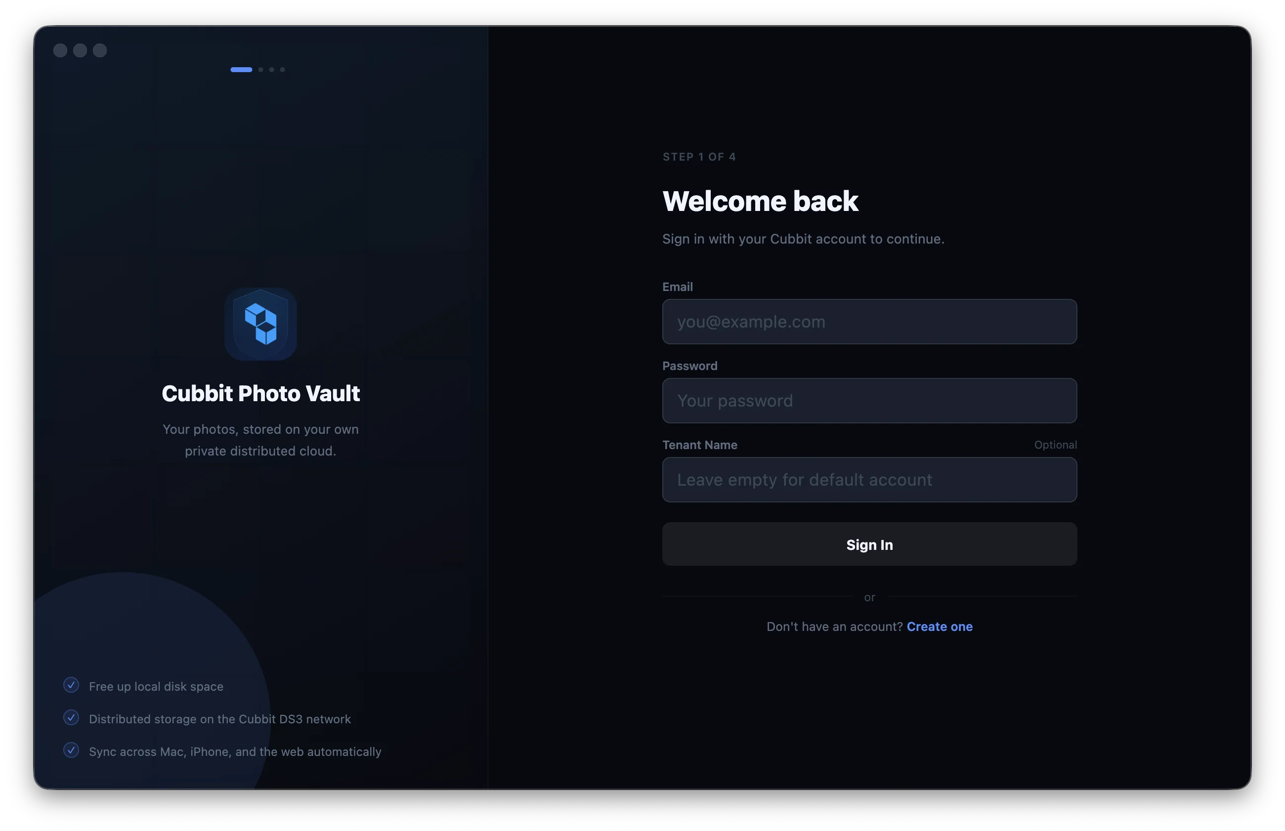 PhotoVault Desktop — Login Screen